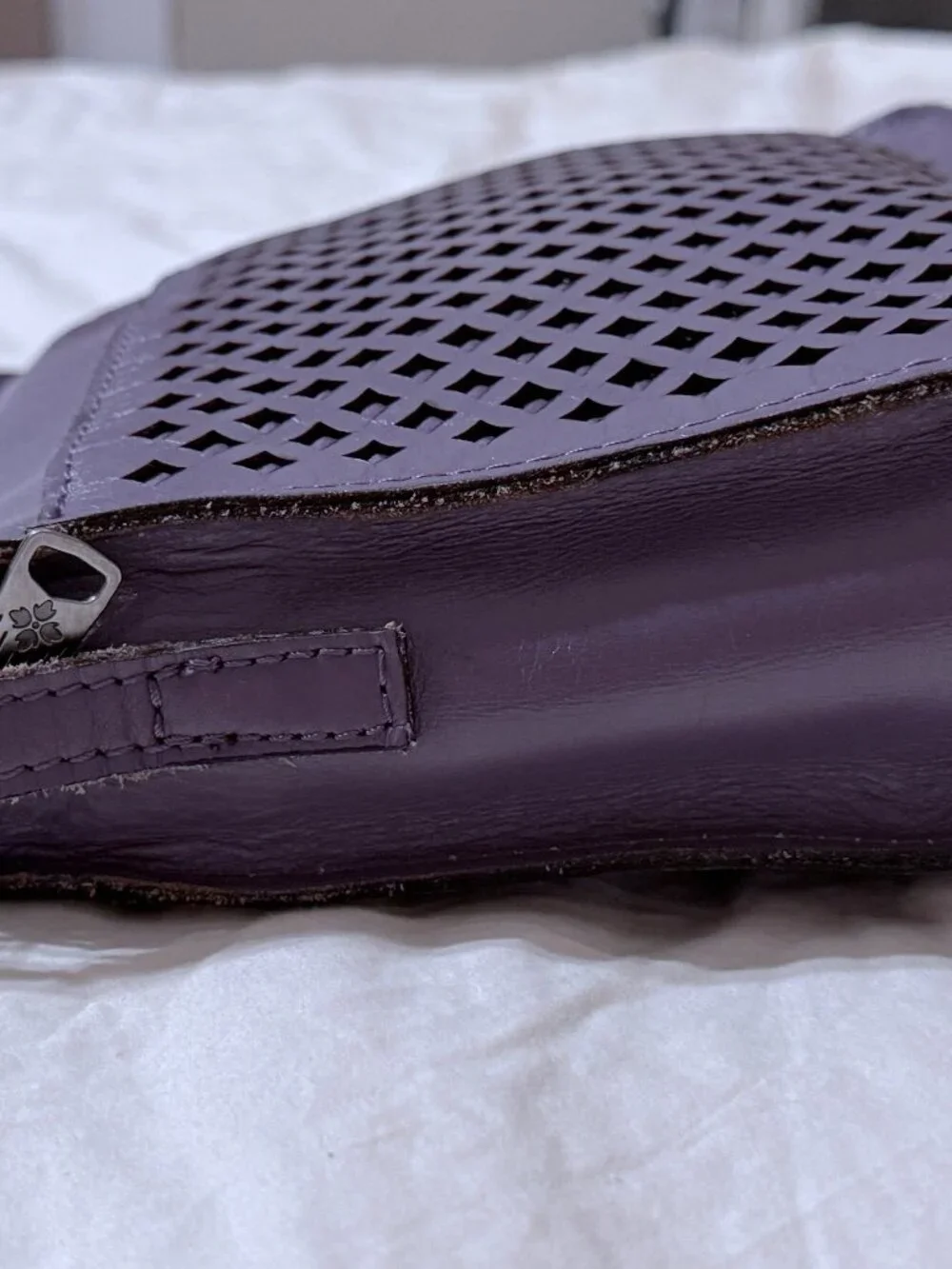 Patricia Nash Purple Amethyst Leather Perforated Top Zip Crossbody Purse